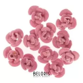 Декор для творчества металл "Розочки розовые" набор 10 шт бархатный 1,2х1,2 см