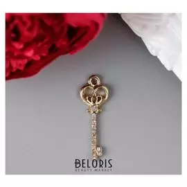 Декор для творчества металл, стразы "Ключ с короной" золото 3,3х1,1 см