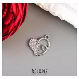 Декор для творчества металл, стразы "Сердечко с завитком" серебро 2,5х2,2 см