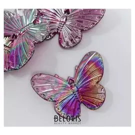 Декор для творчества пластик "Бабочки голография на чёрном" набор 5 шт 3,2х4,1 см
