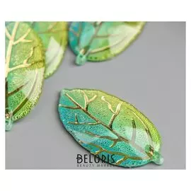 Декор для творчества пластик "Лист с золотыми линиями" 4х2 см