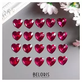 Декор для творчества пластик "Стразы сердце. Ярко-розовый" набор 18 шт 1,6х1,6 см