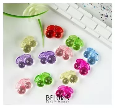 Декор для творчества пластик "Вишенки" прозрачный набор 20 шт 1,6х1,9х1 см