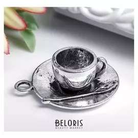 Декор металл для творчества "Чашка на блюдце с ложкой" (А15423) 2,2х2,5 см