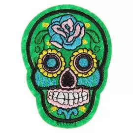Декор на булавке «Череп зелёный с розой» для одежды, сумок, обуви