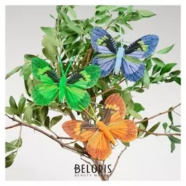 Декор на прищепке бабочка, цвет голубой, зеленый, оранжевый