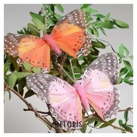 Декор на прищепке бабочка, цвет оранжевый и розовый