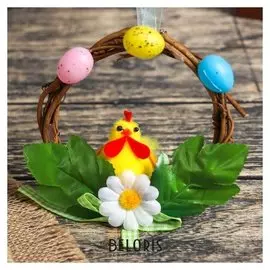 Декор пасхальный подвеска "Венок с петушком и яичками" 11,5х11,5х5 см