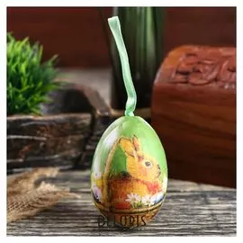 Декор пасхальный подвеска "Зайка в корзине с ромашками" набор 6 шт яйцо 5х7 см