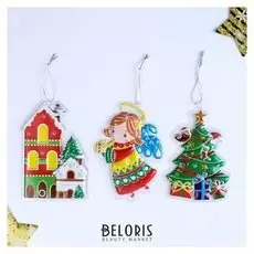 Декор пластик объёмный "Новогодний - ёлка/домик/ангел" 23х12,5 см