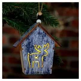 Декор с подсветкой "Олень в домике" 6×9×10 см
