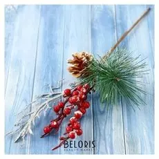 Декор "Зимнее очарование" хвоя веточка в серебре шишка ягоды 30 см