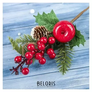 Декор "Зимние грезы" калина красная яблоко шишка 25 см