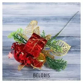 Декор "Зимняя сказка" шарик и подарок 15 см, красный