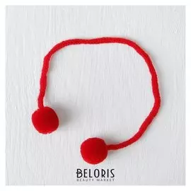 Декоративный элемент на верёвочке 2 шарика, D= 1,5 см, набор 6 шт., цвет красный