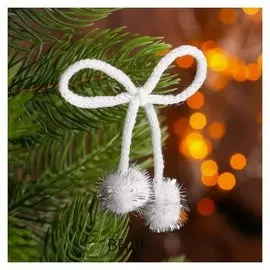 Декоративный элемент на верёвочке 2 шарика с блеском, D= 2 см, набор 8 шт., цвет белый