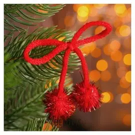 Декоративный элемент на верёвочке 2 шарика с блеском, D= 2 см, набор 8 шт., цвет красный