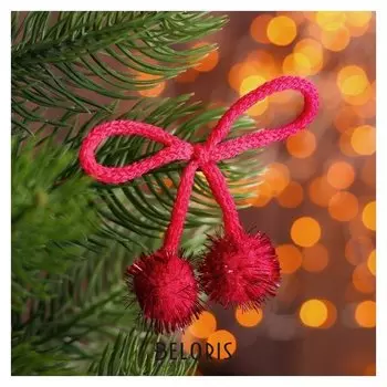 Декоративный элемент на верёвочке 2 шарика с блеском, D= 2 см, набор 8 шт., цвет розовый