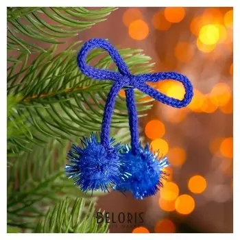 Декоративный элемент на верёвочке 2 шарика с блеском, D= 2 см, набор 8 шт., цвет синий