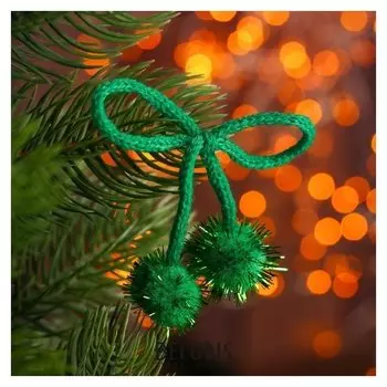 Декоративный элемент на верёвочке 2 шарика с блеском, D= 2 см, набор 8 шт., цвет зелёный