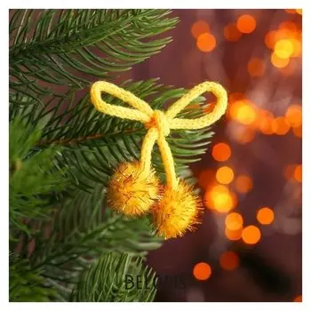 Декоративный элемент на верёвочке 2 шарика с блеском, D= 2 см, набор 8 шт., цвет жёлтый