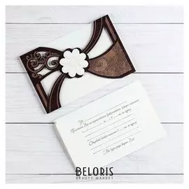 Деревянная открытка-приглашение "Свадебная" белый цветок