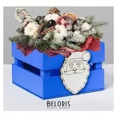 Деревянный ящик реечный «Дед мороз», 13 × 13 × 9 см, с декором