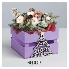 Деревянный ящик реечный «Ёлка», 13 × 13 × 9 см, с декором