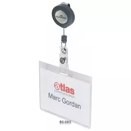 Держатели-рулетки для бейджей, комплект 10 шт., с клипом + 10 бейджей, пластик, Durable