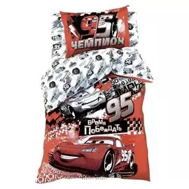 Детское постельное бельё 1,5 сп "Время побеждать" тачки, размер 143х215 см, 150х214 см, 50х70 см -1 шт., 100% хлопок, поплин 125 г/м2