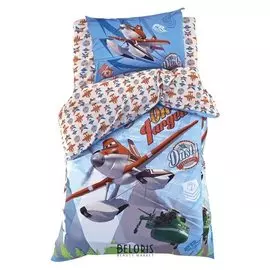 Детское постельное бельё "Самолёты" 1,5 сп., размер 143х215 см, 150х214 см, 50х70 см -1 шт., 100% хлопок, поплин 125 г/м2
