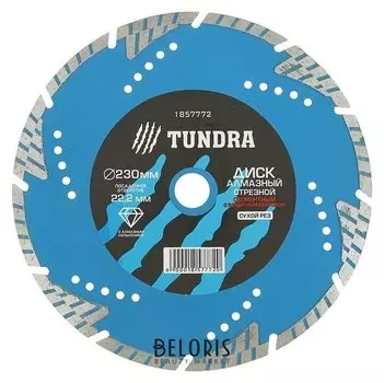 Диск алмазный отрезной Tundra, Turbo-сегментный с защитными секторами, сухой рез, 230х22 мм