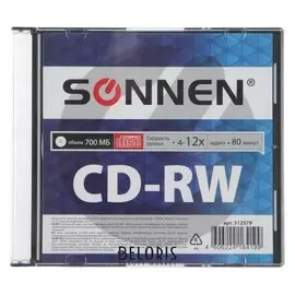 Диск Cd-rw Sonnen, 4-12x, 700 Мб, Slim Case, 1 шт