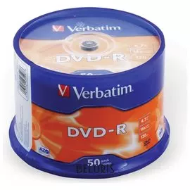 Диски DVD-R(минус) VERBATIM 4,7 Gb 16x, 50 шт., Cake Box