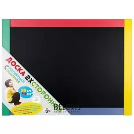 Доска двусторонняя для мела и магнитно-маркерная (53х41 см), деревянная рамка, в сумке, Десятое королевство