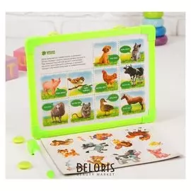 Доска магнитная "Как говорят животные", набор магнитов + маркер