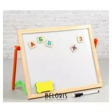 Доска магнитно-маркерная + алфавит, цифры, маркер, мелки 4шт, губка, 37×28см, дерево, пластик