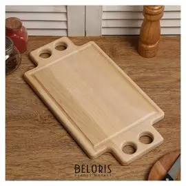 Доска разделочная деревянная "Функциональная №4", с кровостоком, массив, 38×20×2 см