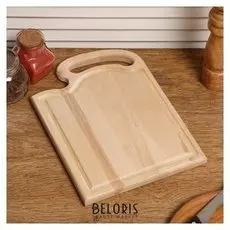 Доска разделочная деревянная "Модерн", с кровостоком, с ручкой, массив, 28×20×2 см