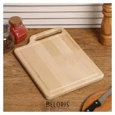 Доска разделочная деревянная "Со смещением", с кровостоком, с ручкой, массив, 28×20×2 см
