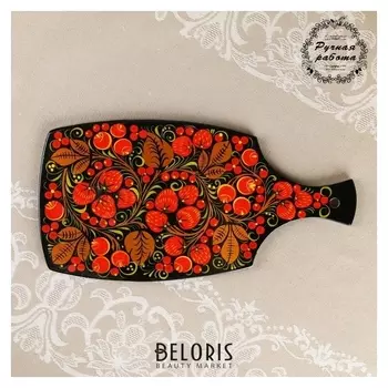 Доска разделочная «Земляничка», средняя, 16×30×0,7 см, хохлома