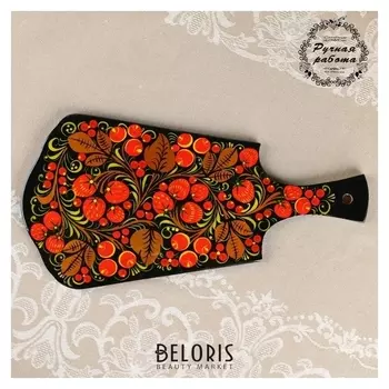 Доска разделочная «Земляничка», средняя, 16×30×0,7 см, хохлома