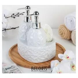 Дозатор для моющего средства и мыла с губкой «Дабл», 650 мл, цвет белый