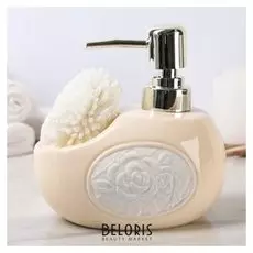 Дозатор для моющего средства с губкой 480 мл "Бархат", цвет бежевый