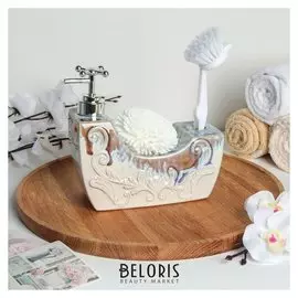 Дозатор для моющего средства с губкой и щёткой «Милли», 700 мл, цвет перламутр