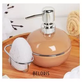 Дозатор для моющего средства с подставкой для губки «Бабл», 400 мл, цвет бежевый