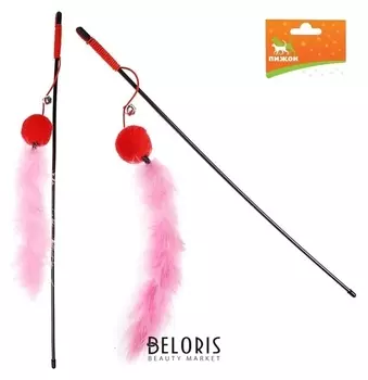 Дразнилка-удочка с мягким шариком и меховым хвостом , микс цветов