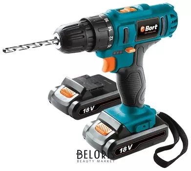 Дрель-шуруповерт аккумуляторная, 18 В, Li-Ion, 1350 оборотов/мин, 2 батареи, BORT BAB-18Ux2Li-FDK