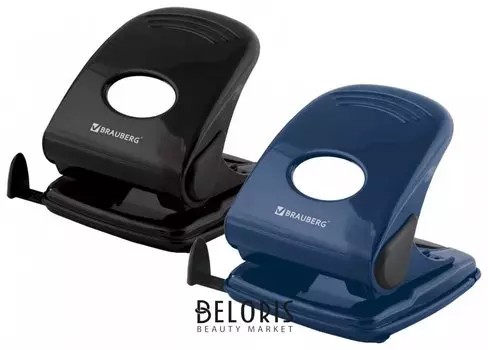 Дырокол металлический BRAUBERG "Style", до 40 листов (синий/черный)