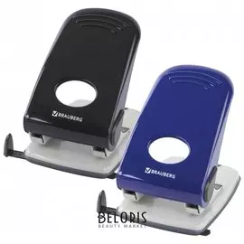 Дырокол металлический Brauberg "Style", до 50 листов, ассорти (синий/черный)